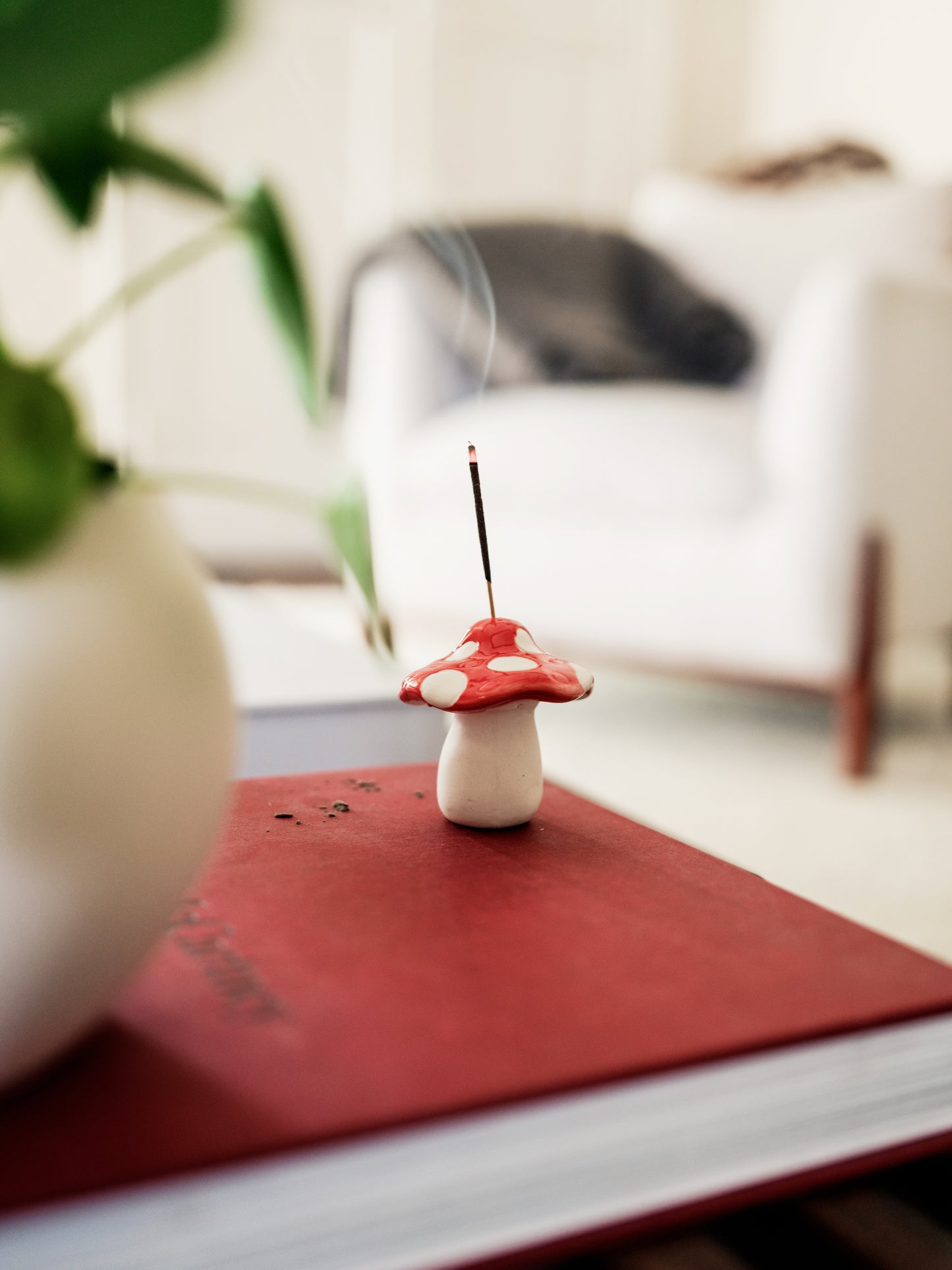 Mushroom Incense Holder - Mushroom Revival - With Lit Incense