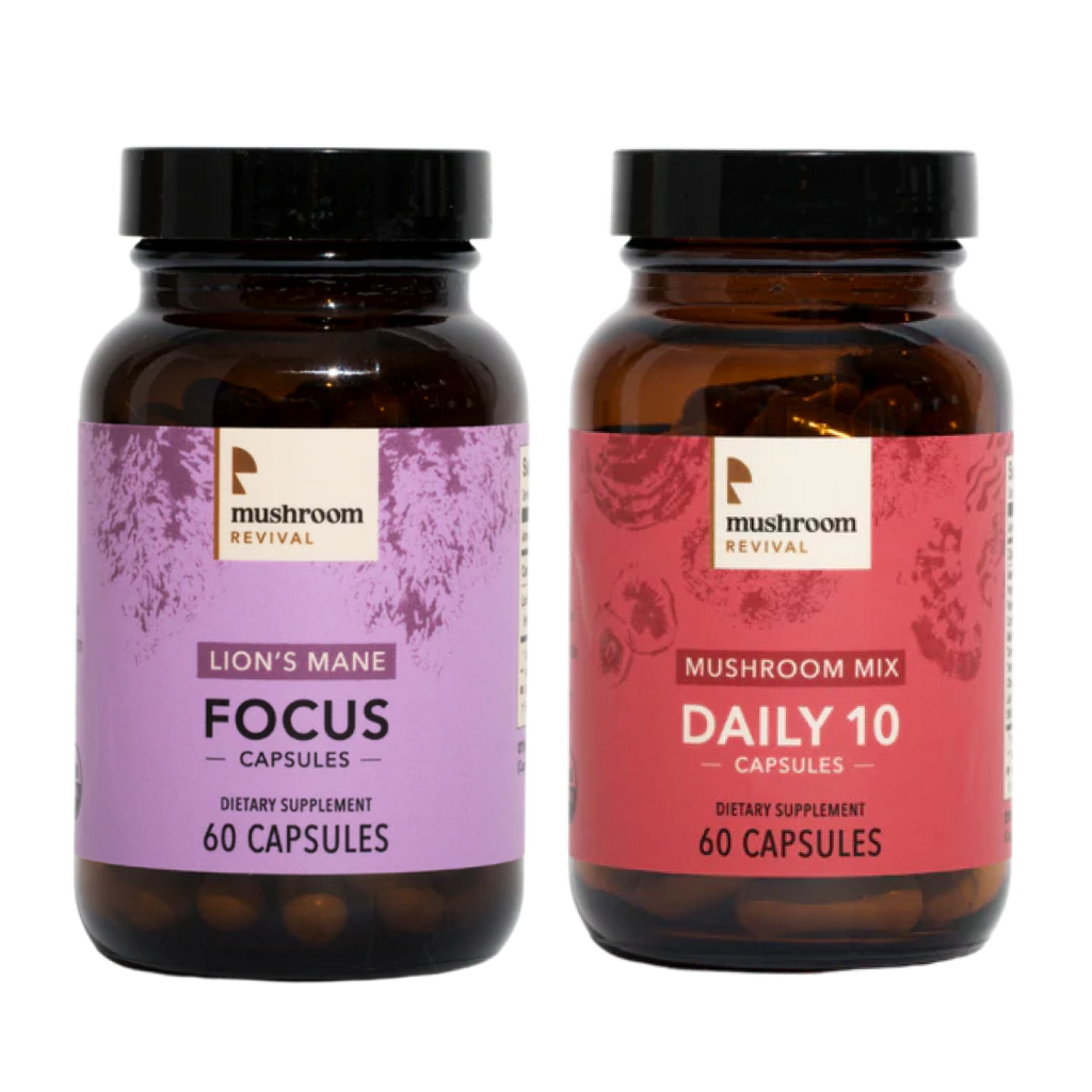 Focused & Healthy Mushroom Capsules Bundle (FOCUS + DAILY 10) - Mane - Mushroom Revival 