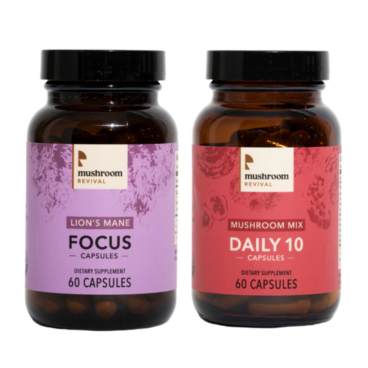 Focused & Healthy Mushroom Capsules Bundle (FOCUS + DAILY 10) - Mane - Mushroom Revival